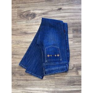 Mudd Low Rise Straight Blue Jeans Women's Size 9 Ripped Embroidered Aztec Desert